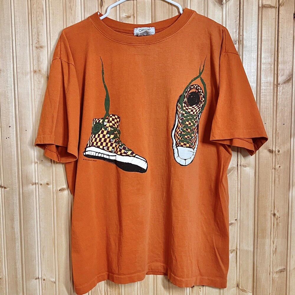 VTG Cherokee T Shirt Basketball Shoes High Tops Peru Orange SUN BLEACHED Sz M